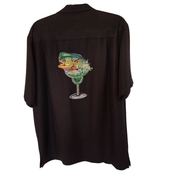 Hook & Tackle Mens Short Sleeve Embroidered Button-up Shirt Black Large - Picture 3 of 15